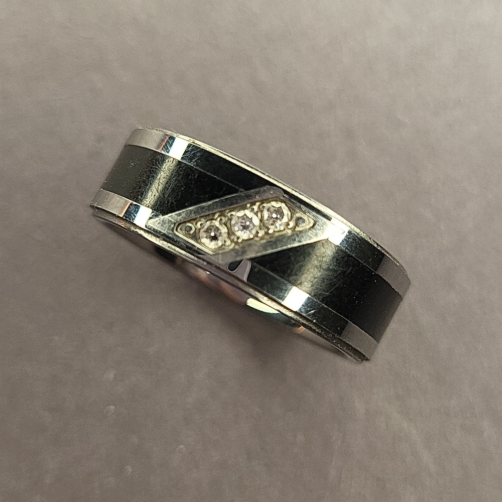 Tungsten Carbide Band with Three Clear Accent Stones